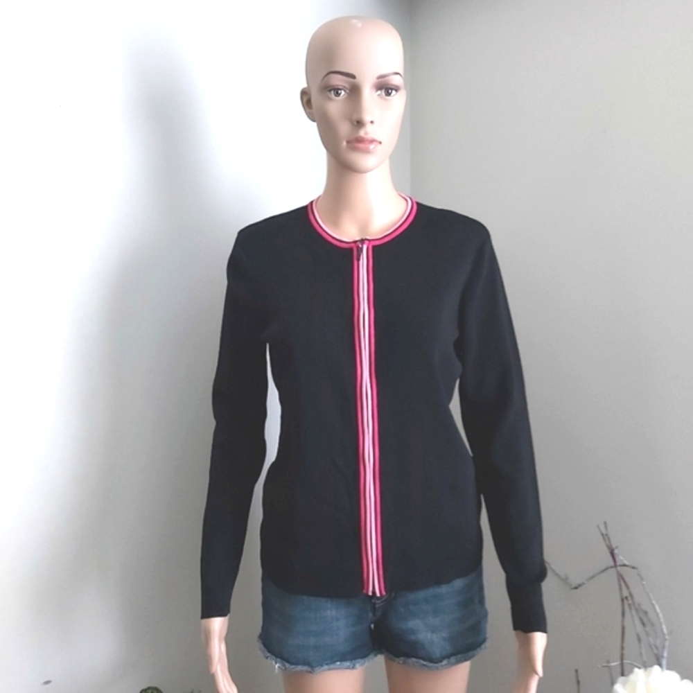 Cardigan sweater Rina Rossi black pink ribbed knit zip up